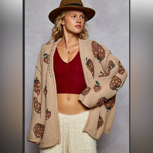 POL Sweaters - POL oversized strawberry berber cardigan sweater
